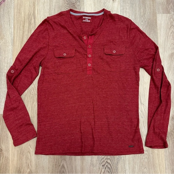 Express Henley Red Long Sleeve Top size XL - Picture 1 of 5